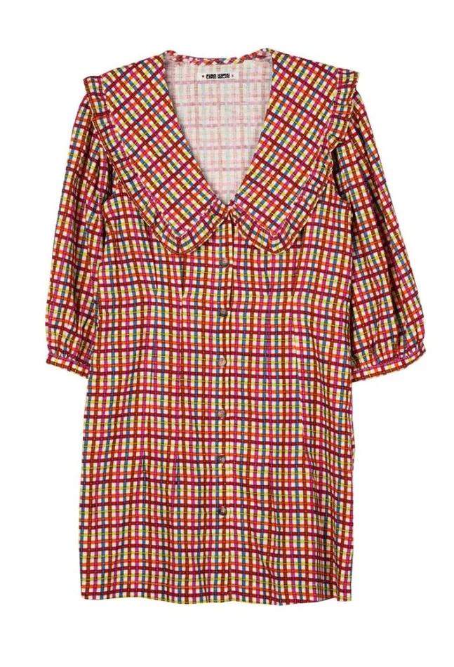 Ciao Lucia Mariana Plaid Linen Blend Mini Dress Women Mini Dresses