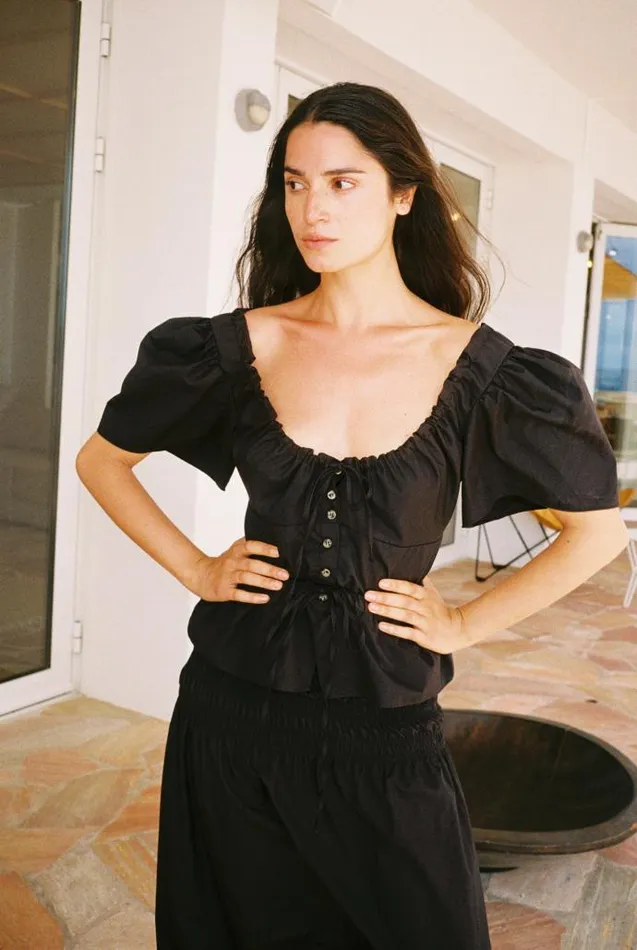 Ciao Lucia Online Ezio Top Black Cotton Women Short Sleeve Tops
