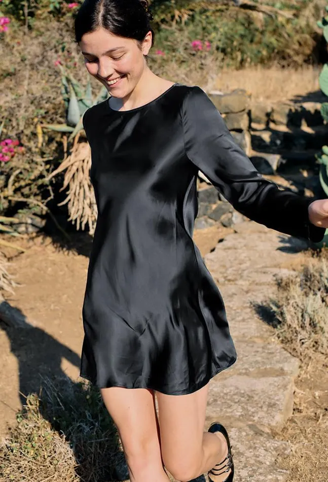Ciao Lucia Patrice Black Satin Mini Dress Women Mini Dresses