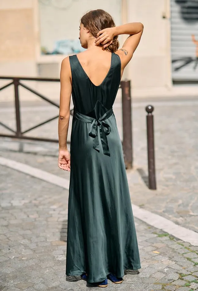 Ciao Lucia Reine Black Satin Maxi Dress Women Long Dresses