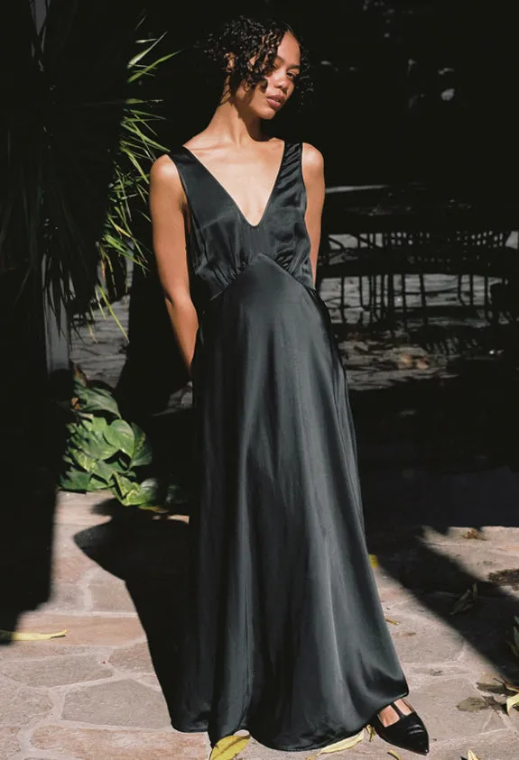 Ciao Lucia Reine Black Satin Maxi Dress Women Long Dresses