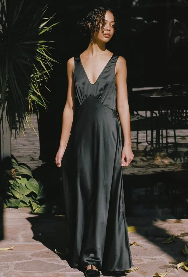 Ciao Lucia Reine Black Satin Maxi Dress Women Long Dresses