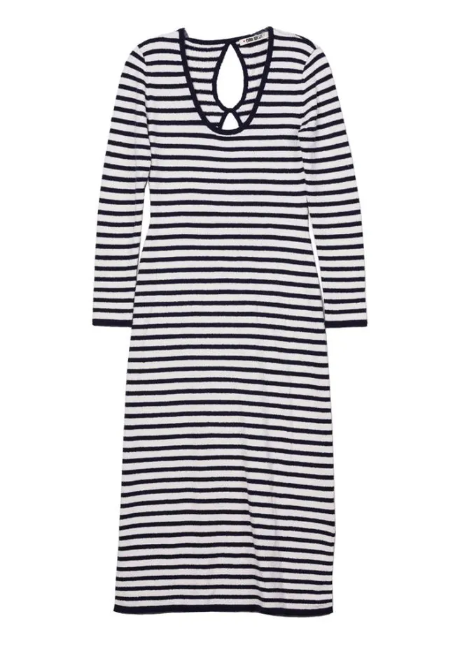 Ciao Lucia Sabine Navy White Stripe Midi Knit Dress PreOrder Women Long Dresses