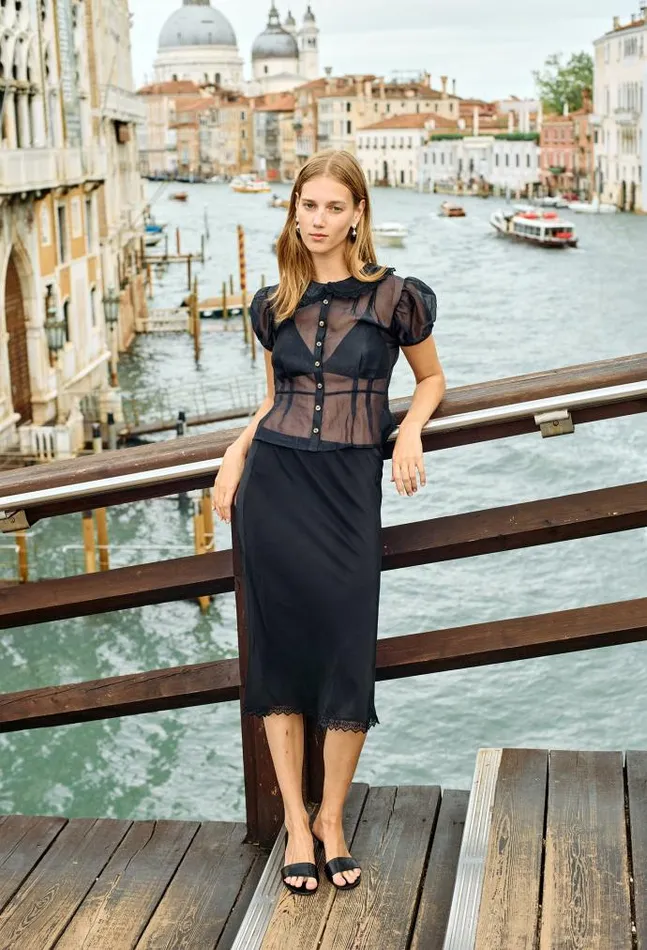Ciao Lucia Valeria Crepe De Chine Black Midi Skirt PreOrder Women Skirts