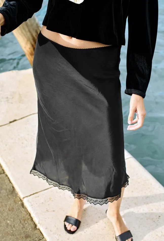 Ciao Lucia Valeria Crepe De Chine Black Midi Skirt PreOrder Women Skirts