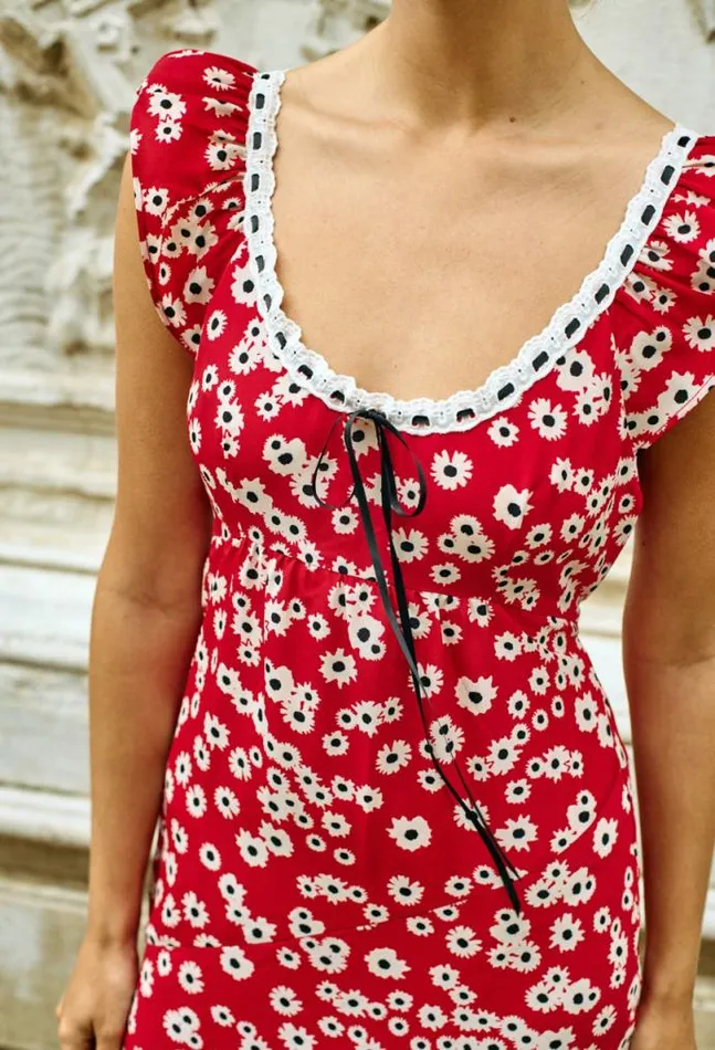 Ciao Lucia Violette Peony Print Cap Sleeved Midi Dress Women Evening Dresses