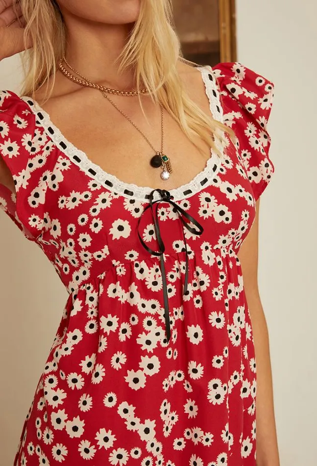 Ciao Lucia Violette Peony Print Cap Sleeved Midi Dress Women Evening Dresses