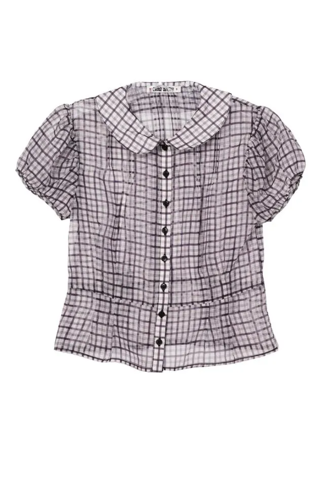 Ciao Lucia Yvonne Sheer Plaid Organza Top Women Short Sleeve Tops