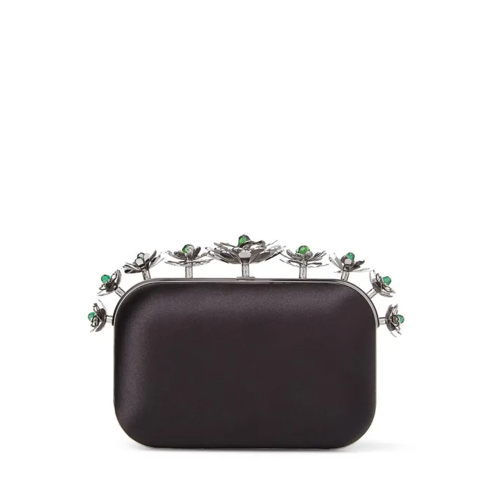 Cloud Black Satin Clutch Bag With Floral Crown Black Women JIMMY CHOO Clutch Bags Cloud Black Satin Clutch Bag With Floral Crown Black Women JIMMY CHOO Clutch Bags