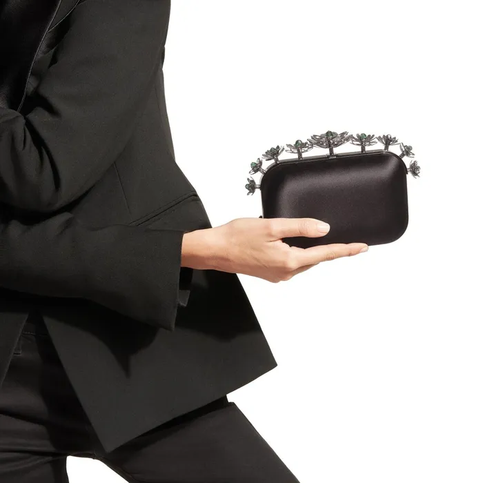 Cloud Black Satin Clutch Bag With Floral Crown Black Women JIMMY CHOO Clutch Bags