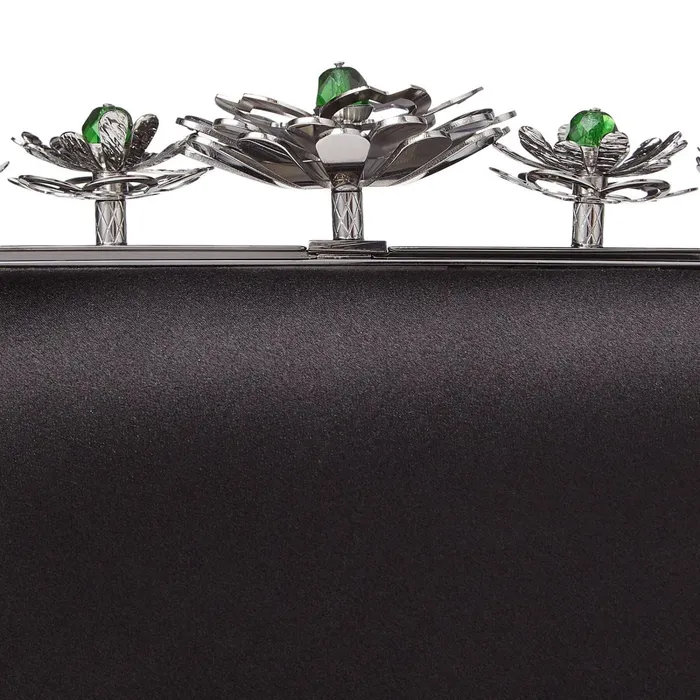 Cloud Black Satin Clutch Bag With Floral Crown Black Women JIMMY CHOO Clutch Bags