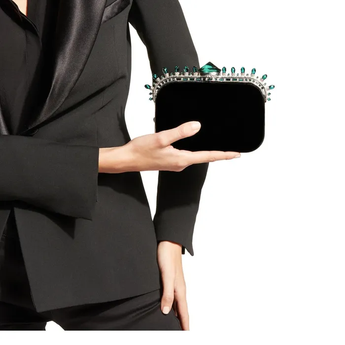 Cloud Black Velvet Clutch Bag With Dark Green Crown Jewels Blackdark Green Women JIMMY CHOO Clutch Bags