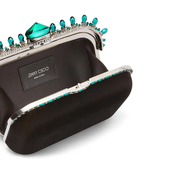 Cloud Black Velvet Clutch Bag With Dark Green Crown Jewels Blackdark Green Women JIMMY CHOO Clutch Bags