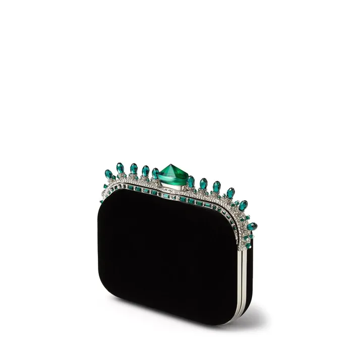 Cloud Black Velvet Clutch Bag With Dark Green Crown Jewels Blackdark Green Women JIMMY CHOO Clutch Bags