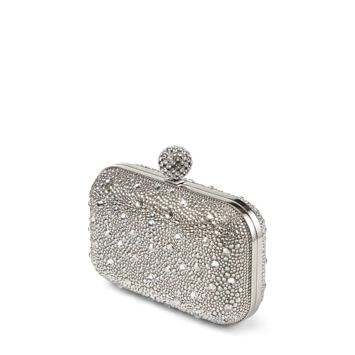 Cloud Nude Shimmer Suede Clutch Bag With Hotfix And CrystalEncrusted Sphere Clasp Nudecrystal Women JIMMY CHOO Clutch Bags