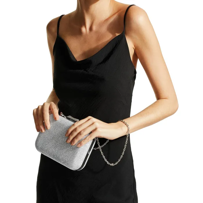 CloudXl Silver Metallic Fabric Clutch Bag With Metal Clasp Silver Women JIMMY CHOO Clutch Bags