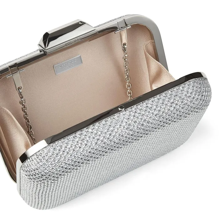 CloudXl Silver Metallic Fabric Clutch Bag With Metal Clasp Silver Women JIMMY CHOO Clutch Bags