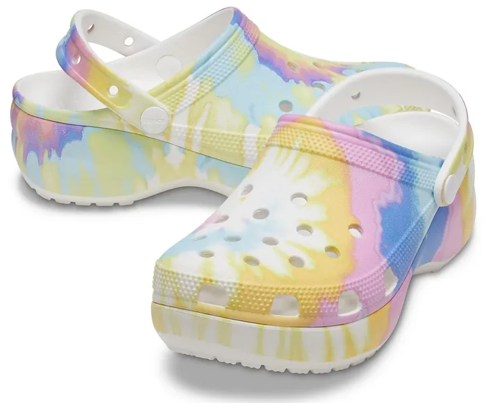 Crocs Clogs Womens Classic Platform TieDye Graphic Clog White Multi Popular