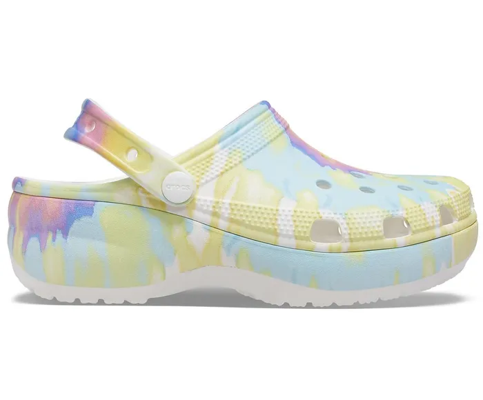 Crocs Clogs Womens Classic Platform TieDye Graphic Clog White Multi Popular