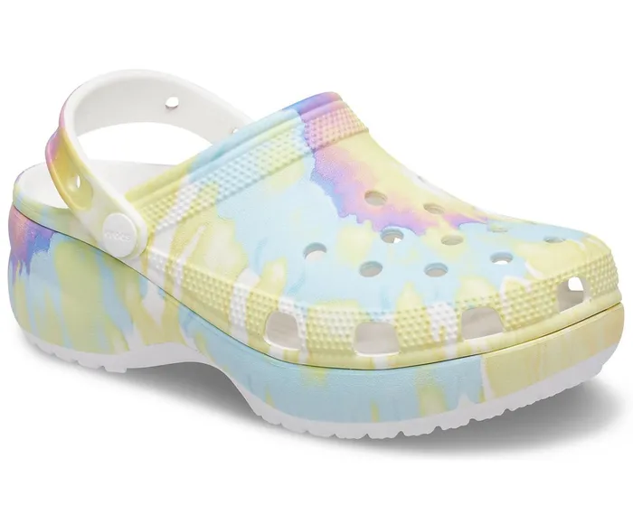 Crocs Clogs Womens Classic Platform TieDye Graphic Clog White Multi Popular