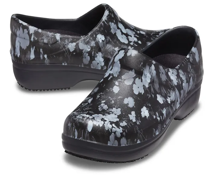 Crocs Clogs Womens Neria Pro II Graphic Clog White Black Floral Cheap On Sale