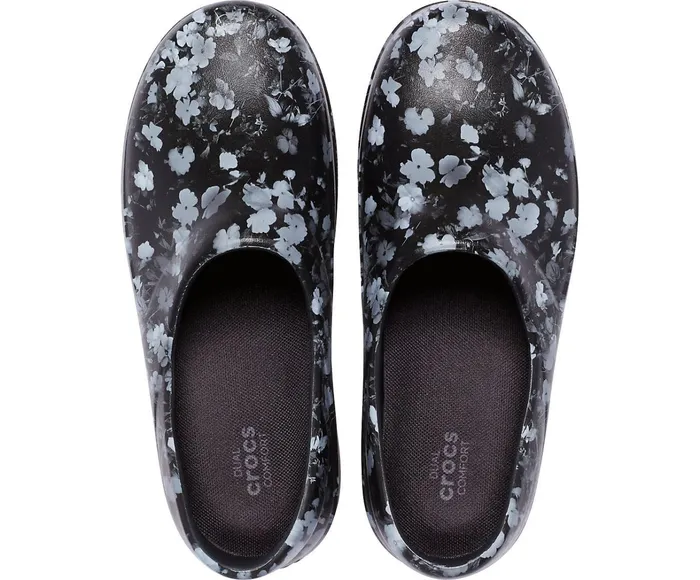 Crocs Clogs Womens Neria Pro II Graphic Clog White Black Floral Cheap On Sale
