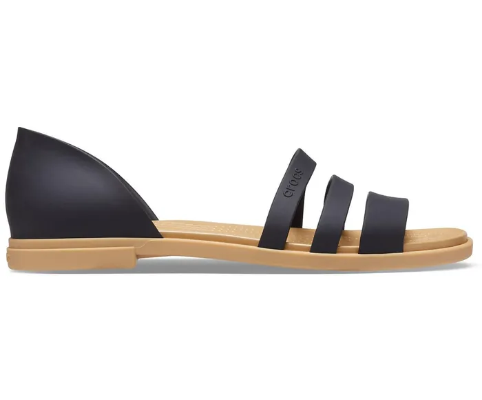 Crocs Flats Womens Crocs Tulum Open Flat Black Tan For Sale