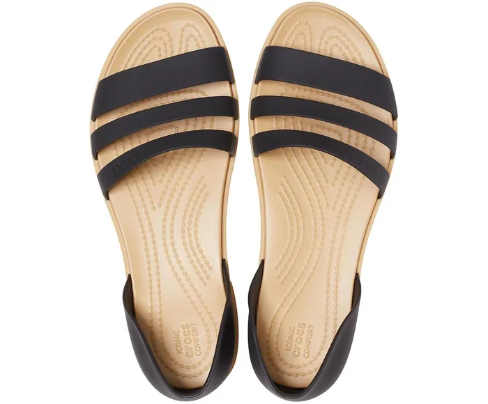 Crocs Flats Womens Crocs Tulum Open Flat Black Tan For Sale