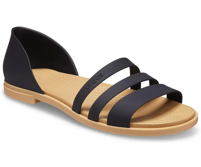 Crocs Flats Womens Crocs Tulum Open Flat Black Tan For Sale