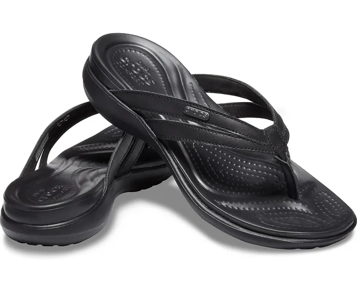Crocs FlipFlops Womens Capri Basic Strappy Flip Black Black Gift for Friend