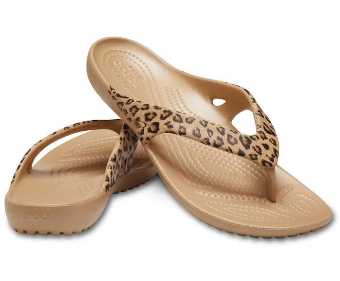 Crocs FlipFlops Womens Kadee II Leopard Flip Leopard Gold Gift 4 You