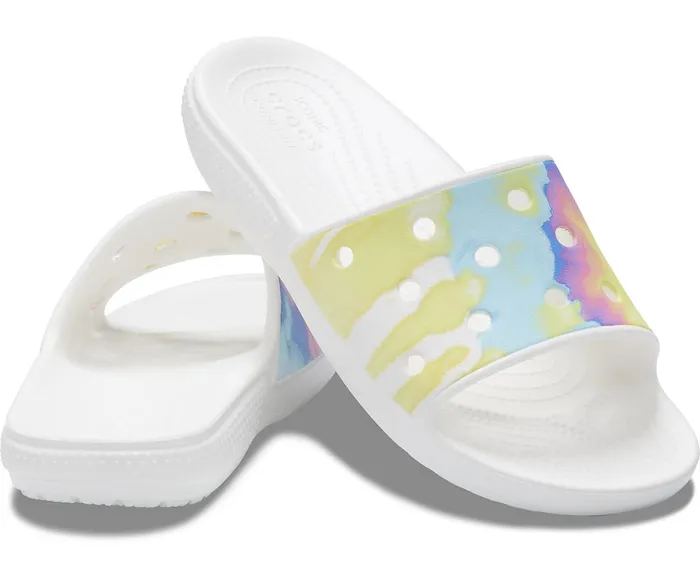 Crocs Sandals Mens Classic Crocs TieDye Graphic Slide White Multi Popular
