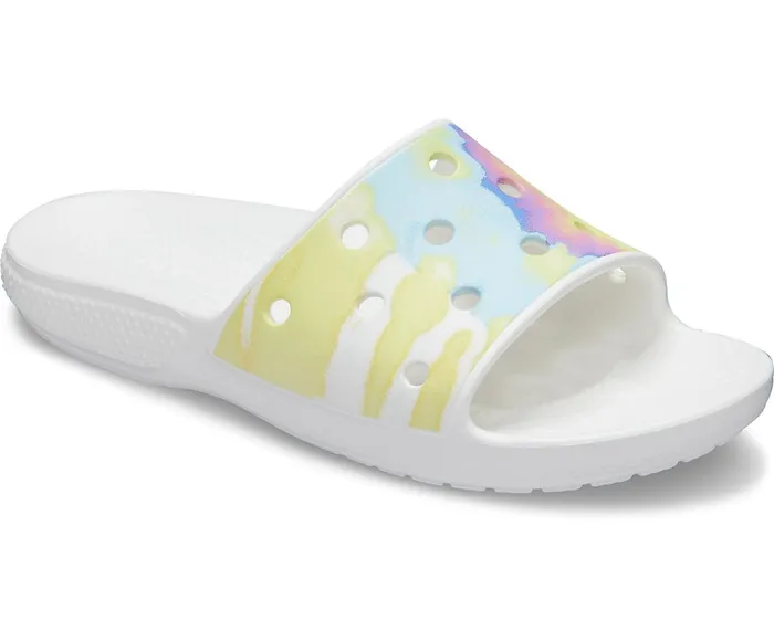 Crocs Sandals Mens Classic Crocs TieDye Graphic Slide White Multi Popular