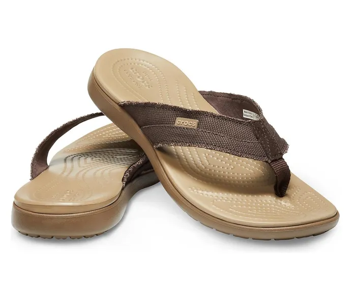 Crocs Sandals Mens Santa Cruz Canvas Flip Espresso Khaki Gift 4 You