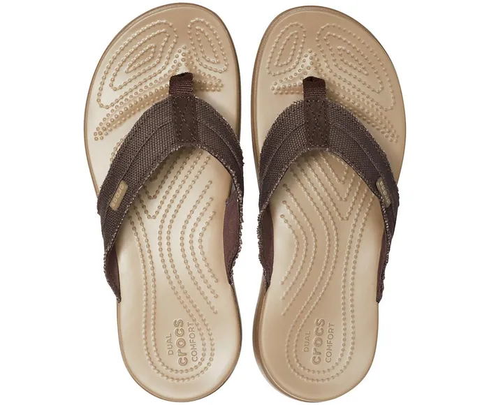 Crocs Sandals Mens Santa Cruz Canvas Flip Espresso Khaki Gift 4 You