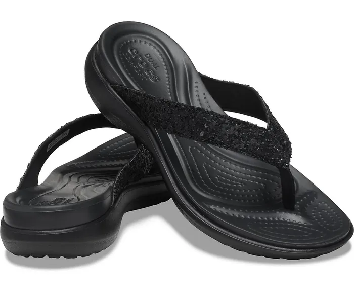 Crocs Sandals Womens Capri V Glitter Flip Black Gift 4 You