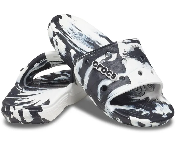 Crocs Sandals Womens Classic Crocs Marbled Slide White Black Gift Ideas