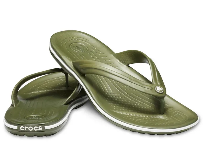 Crocs Sandals Womens Crocband Flip Army Green White Popular