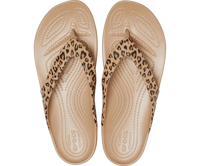 Crocs Sandals Womens Kadee II Leopard Flip Leopard Gold For Sale