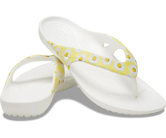 Crocs Sandals Womens Kadee II Printed Flip White Yellow Daisy Casaul