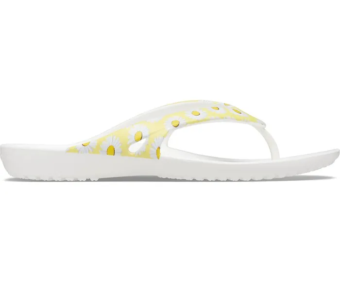 Crocs Sandals Womens Kadee II Printed Flip White Yellow Daisy Casaul