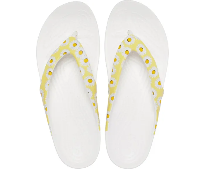 Crocs Sandals Womens Kadee II Printed Flip White Yellow Daisy Casaul