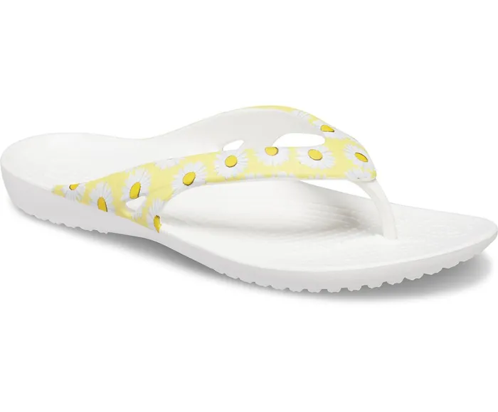 Crocs Sandals Womens Kadee II Printed Flip White Yellow Daisy Casaul
