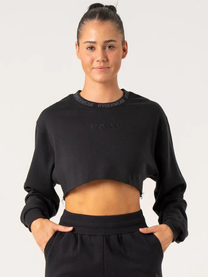 Cropped Sweater 8211 Black Women Ryderwear Tops