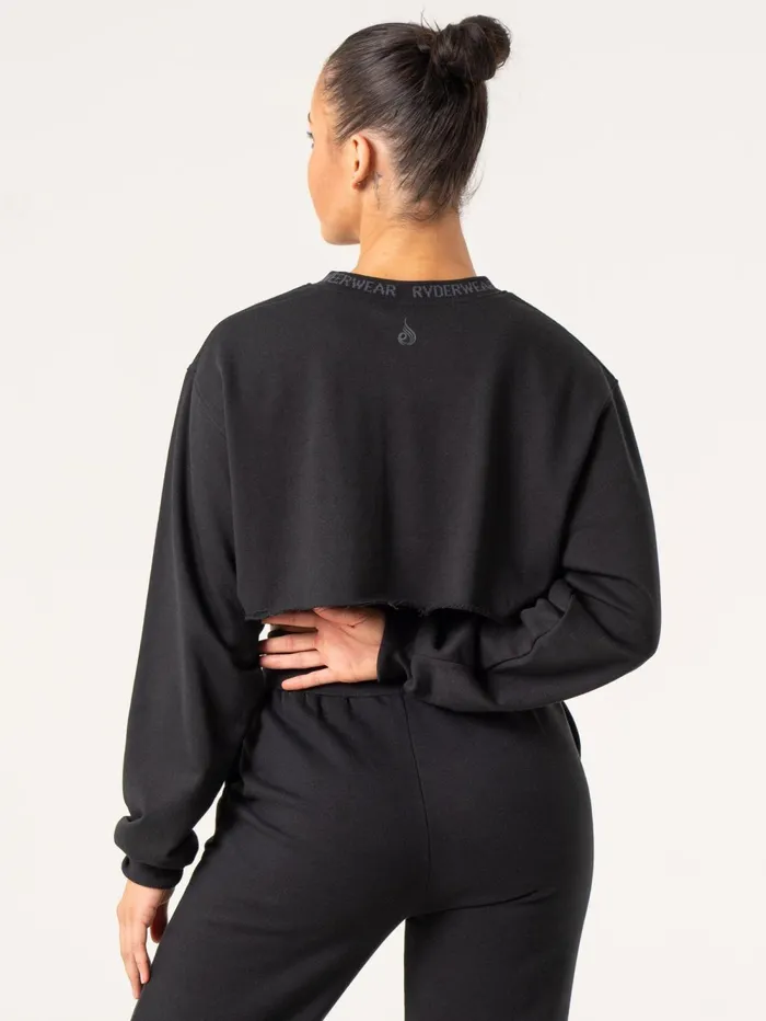 Cropped Sweater 8211 Black Women Ryderwear Tops Cropped Sweater 8211 Black Women Ryderwear Tops