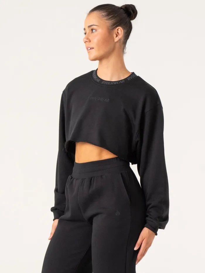 Cropped Sweater 8211 Black Women Ryderwear Tops Cropped Sweater 8211 Black Women Ryderwear Tops