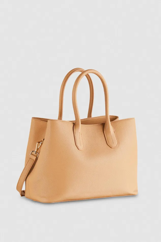 Crossbodys Women Patrizia Pepe Hammered Leather Shopping Bag Pompei Beige