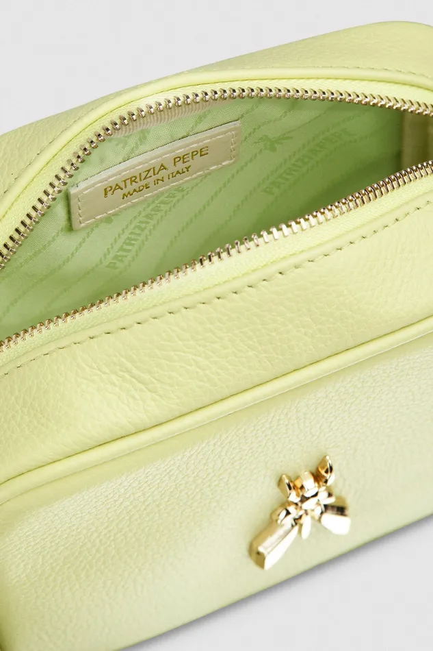 Crossbodys Women Patrizia Pepe Hammered Leather Shoulder Bag Light Sunny Lime