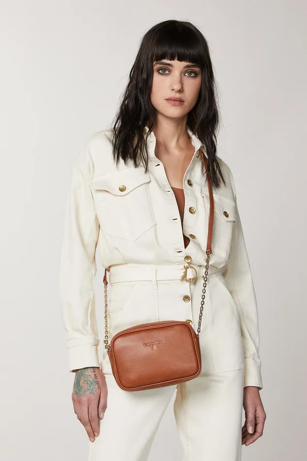 Crossbodys Women Patrizia Pepe Leather Bag With Shoulder Strap New Cuoio
