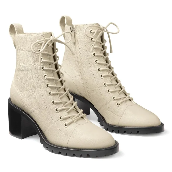Cruz 65 Linen Grainy Leather LaceUp Combat Boots Linen Women JIMMY CHOO Boots